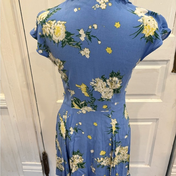 Free People Alora Mini Blue Floral Lace Collar Button Down Boho Dress Sz 2 - Picture 9 of 13